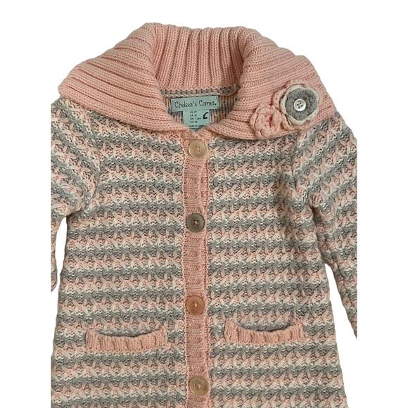 Chelsea's Corner Thick Knit Sweater/Cardigan Pink & Gray‎ Floral Accent Size 2T - Picture 9 of 11